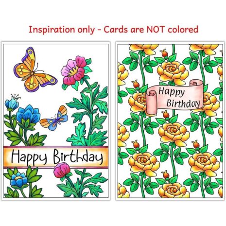 adult coloring, color happy birthday card, coloring cards