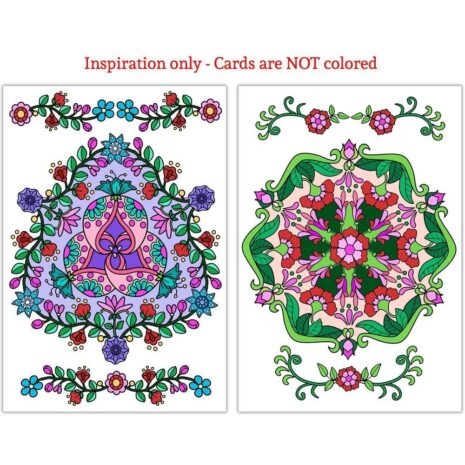 adult coloring greeting cards, mandala coloring greeting cards